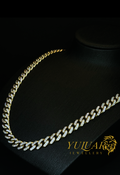 14K CZ ICE OUT MONACO LINK 9.1MM CHAIN 24''
