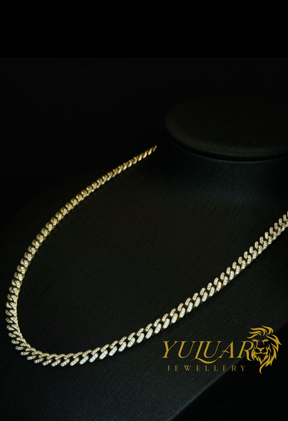 14K CZ ICE OUT MONACO LINK 5.5MM CHAIN 18''