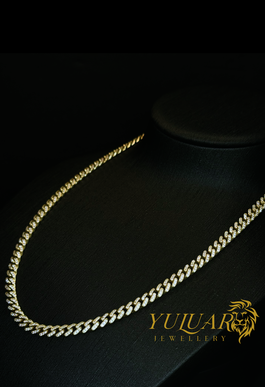 14K CZ ICE OUT MONACO LINK 5.5MM CHAIN 18''