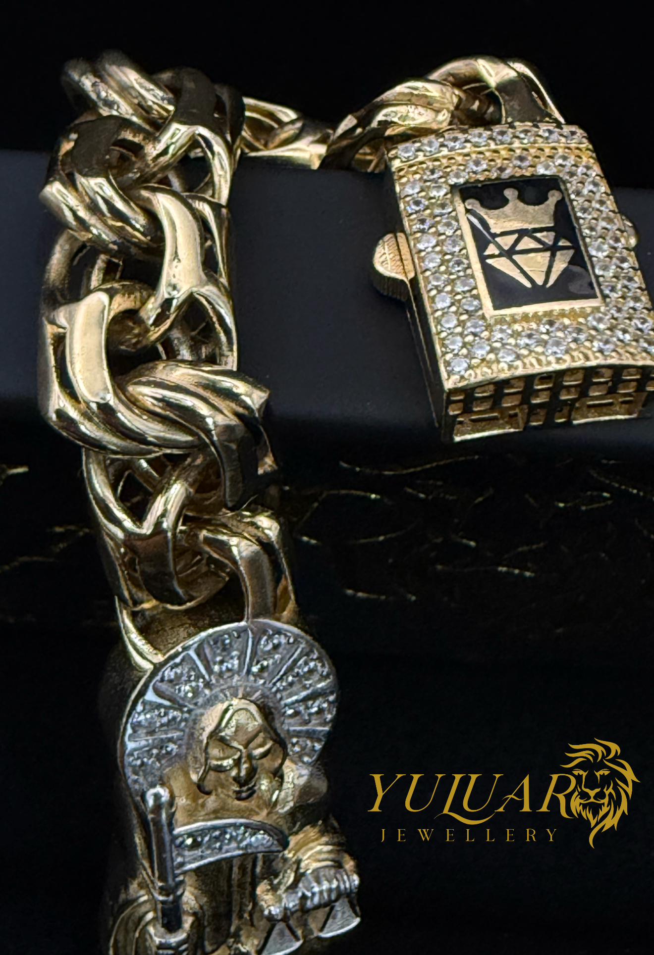 Men's 14K Chino Link Santa Muerte Bracelet