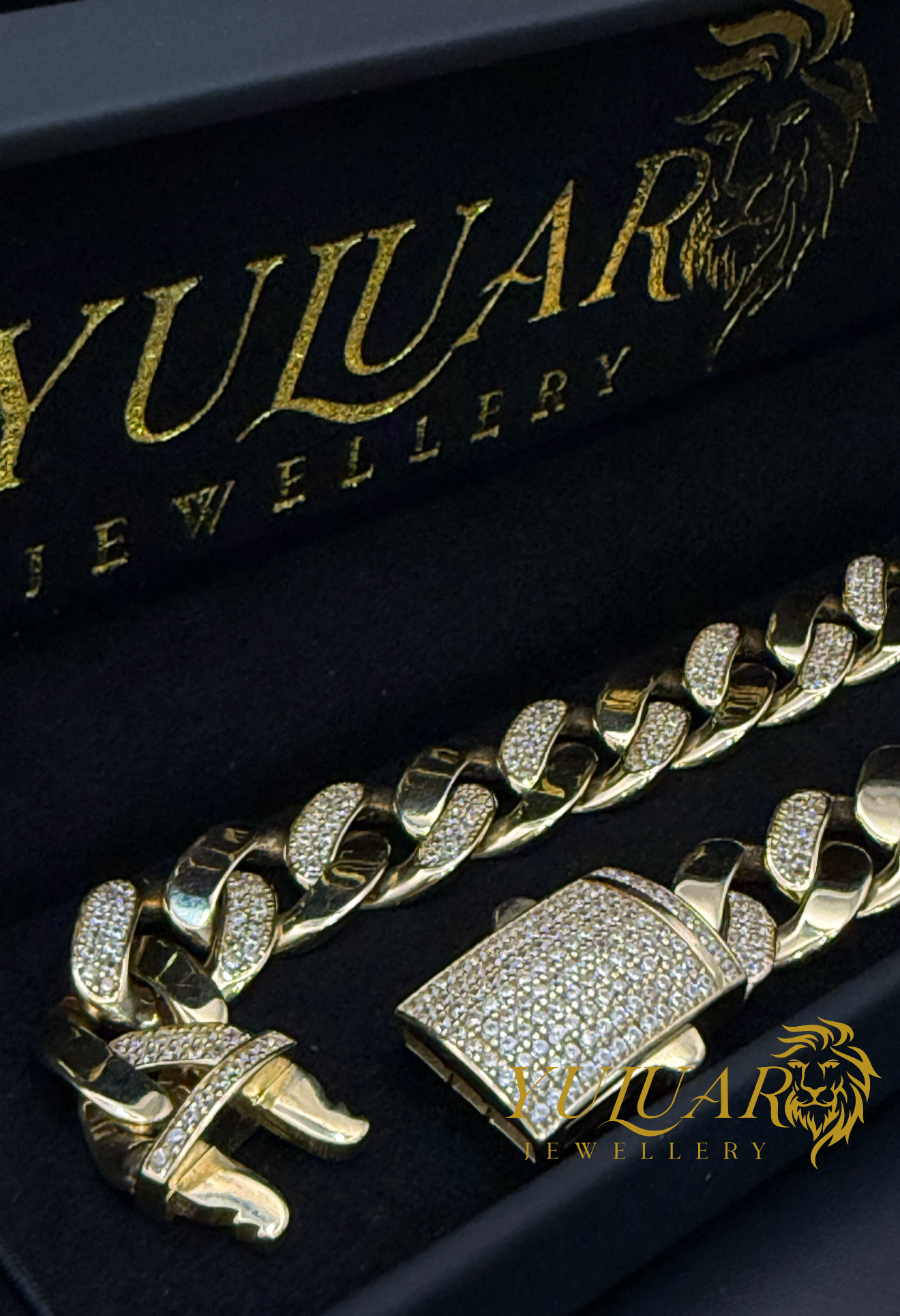 14K Hollow Men's Iced Out Bracelet 13mm