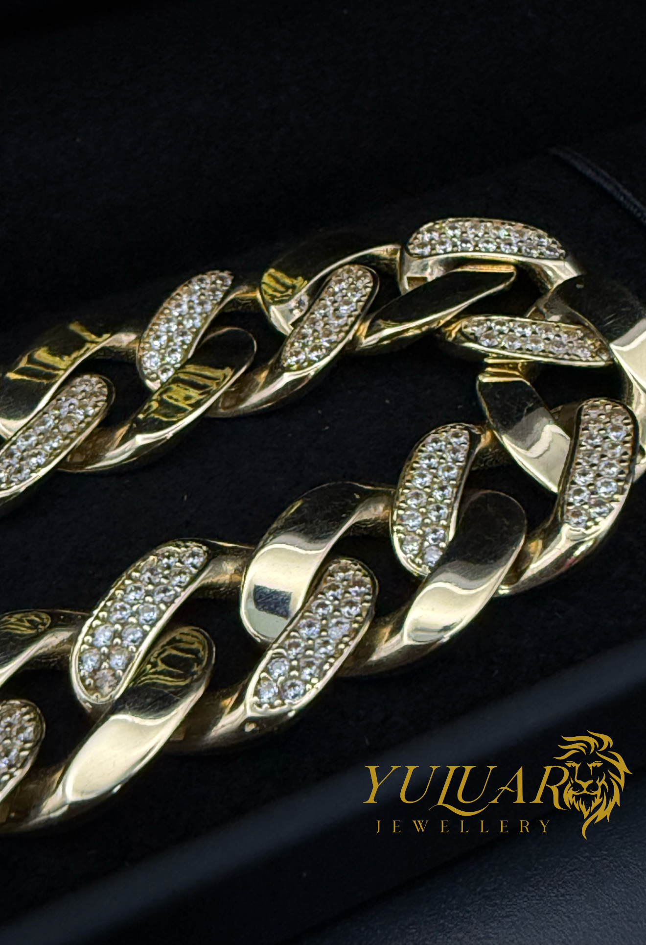 14K Hollow Men's Iced Out Bracelet 13mm