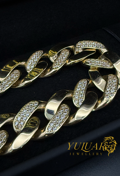 14K Hollow Men's Iced Out Bracelet 13mm