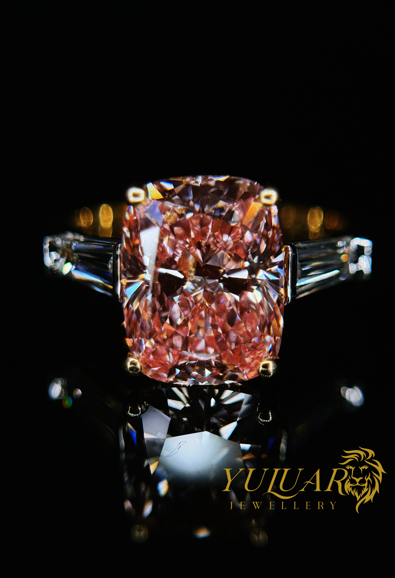 4.56 CT TW ELONGATED CUSHION  LAB-GROWN PINK DIAMOND ENGAGEMENT RING IN 14K YELLOW GOLD (G-H/VS)