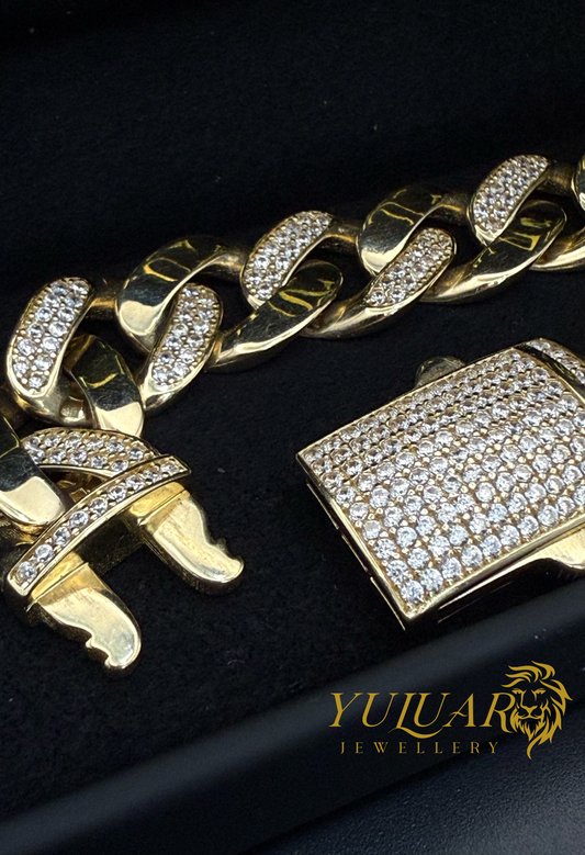 14K Hollow Men's Iced Out Bracelet 13mm