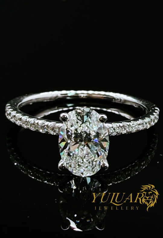 1.32 CT TW OVAL CERTIFIED LAB-GROWN DIAMOND ENGAGEMENT PAVE BAND RING IN 14K WHITE GOLD (VS)