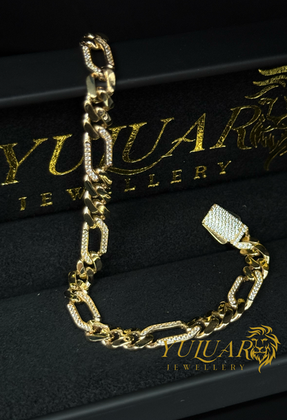 14K MONACO FIGARO STYLE BRACELET 7MM