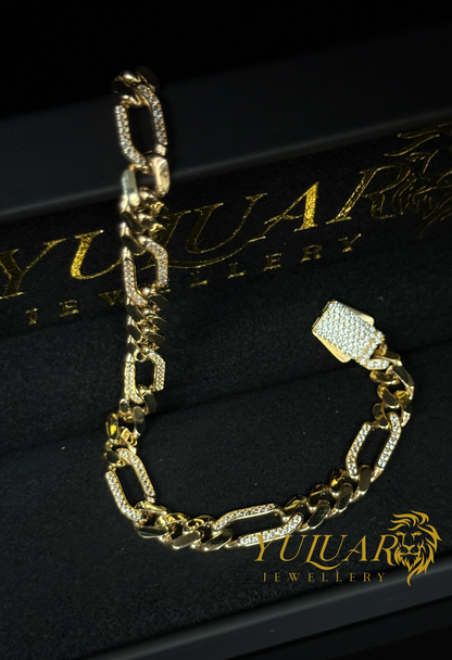 14K MONACO FIGARO STYLE BRACELET 7MM