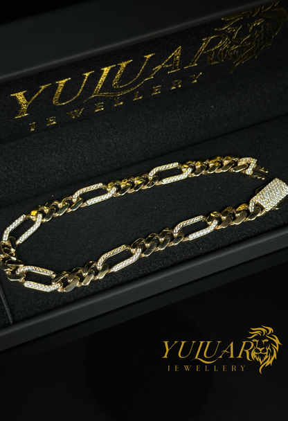 14K MONACO FIGARO STYLE BRACELET 7MM