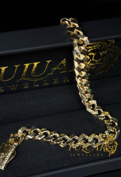 14K MONACO SQUARED DIAMOND CUT BRACELET 9MM