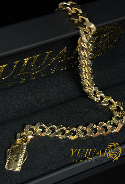 14K MONACO SQUARED DIAMOND CUT BRACELET 9MM