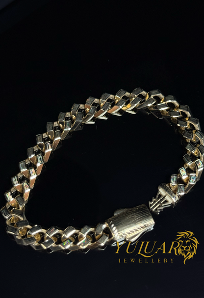 14K MONACO SQUARED DIAMOND CUT BRACELET 9MM