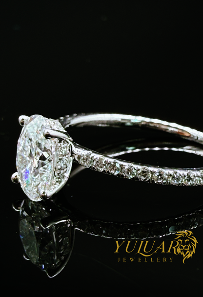 1.32 CT TW OVAL CERTIFIED LAB-GROWN DIAMOND ENGAGEMENT PAVE BAND RING IN 14K WHITE GOLD (VS)
