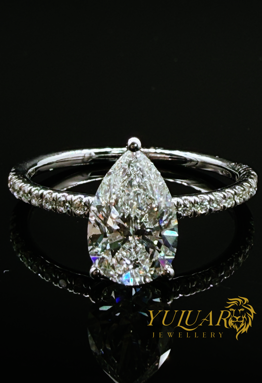 1.75 CT TW PEAR BRILLIANT CERTIFIED LAB-GROWN DIAMOND ENGAGEMENT PAVE BAND RING IN 14K WHITE GOLD (VS)