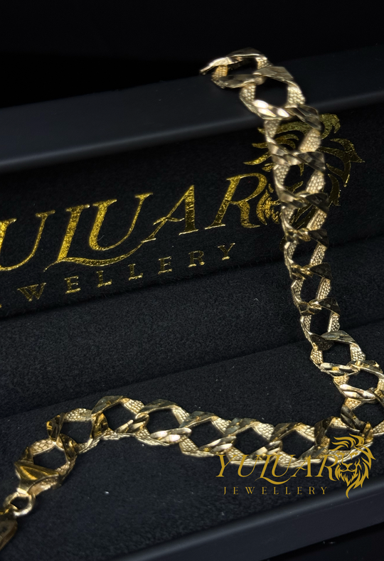 10K OPEN CURB DIAMOND CUT LINK BRACELET 10MM