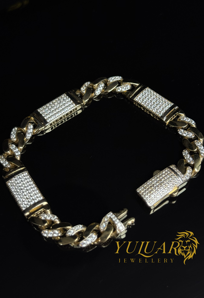 14K MONACO PAVE LINK BRACELET 10MM