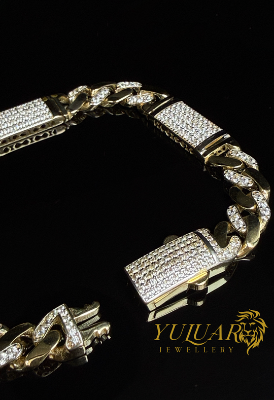 14K MONACO PAVE LINK BRACELET 10MM