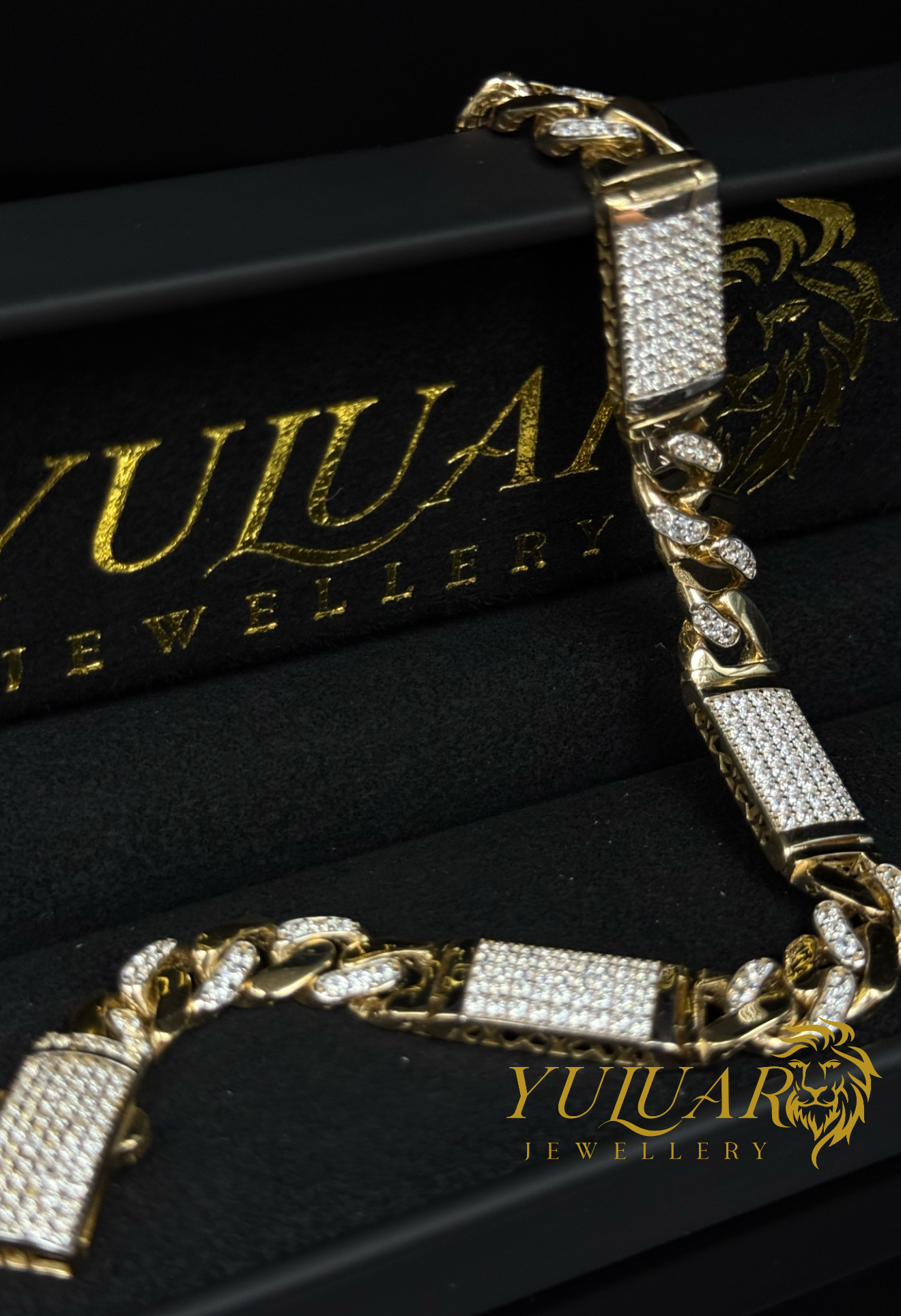 14K MONACO PAVE LINK BRACELET 10MM