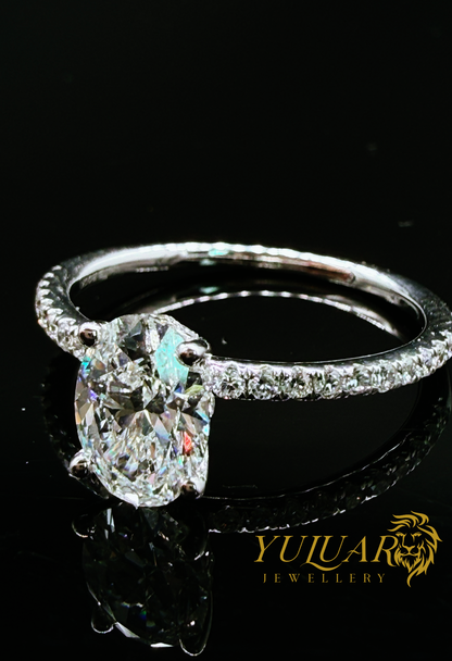 1.32 CT TW OVAL CERTIFIED LAB-GROWN DIAMOND ENGAGEMENT PAVE BAND RING IN 14K WHITE GOLD (VS)