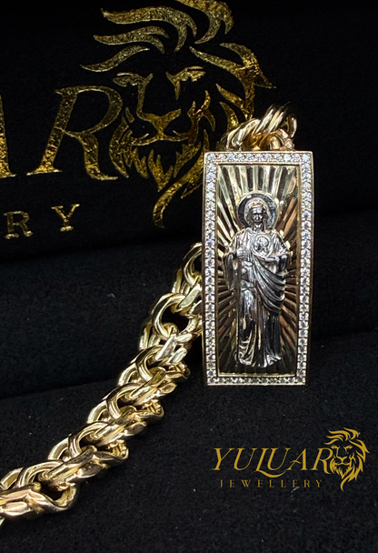 14K CHINO LINK ST JUDE BOX LOCK BRACELET 9MM