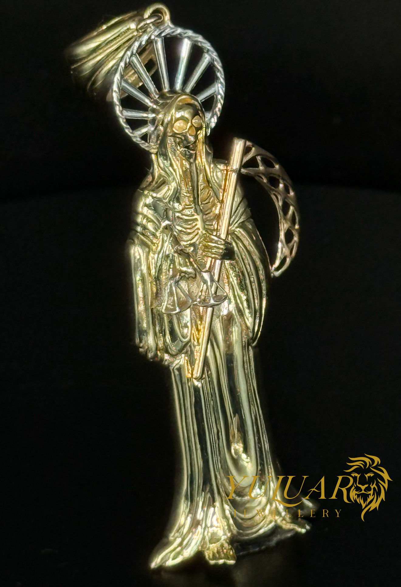 14K Santa Muerte Pendant 3-Tones 2''