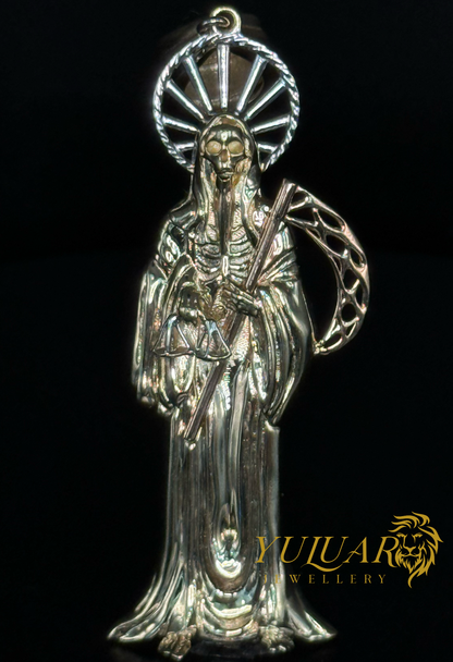 14K Santa Muerte Pendant 3-Tones 2''
