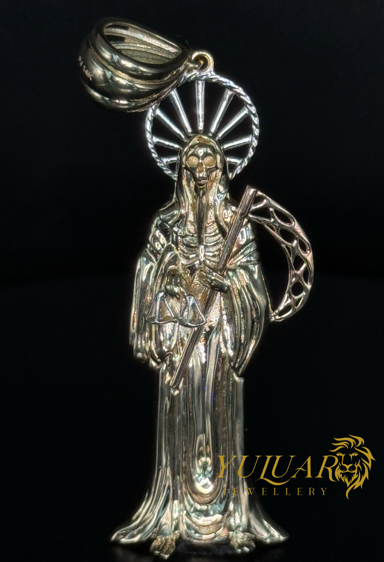 14K Santa Muerte Pendant 3-Tones 2.75''