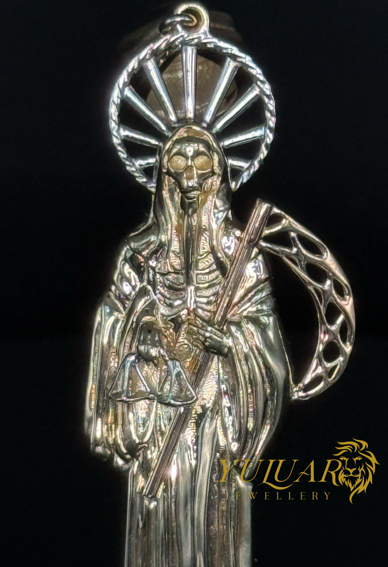 14K Santa Muerte Pendant 3-Tones 2.75''