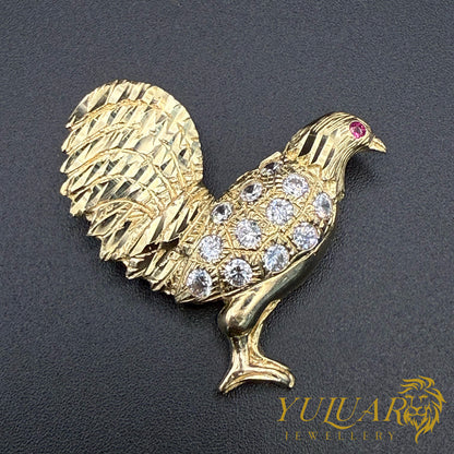 14K Rooster Pendant with CZ