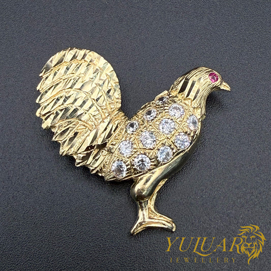14K Rooster Pendant with CZ