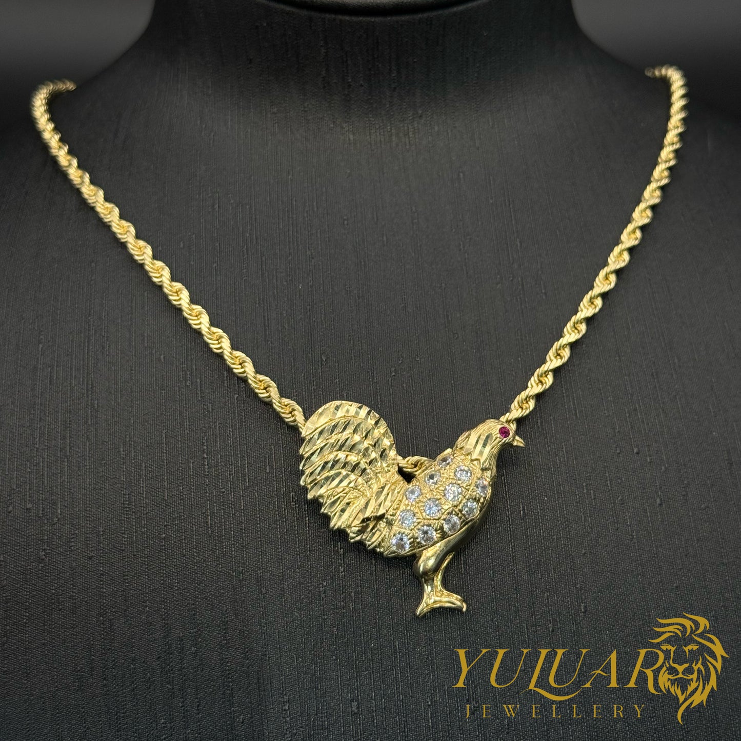 14K Rooster Pendant with CZ