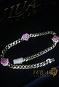 14K PINK HEART MONACO LINK BRACELET CZ 4MM