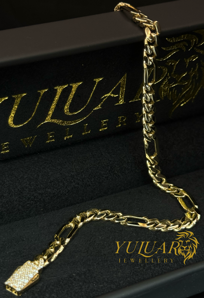 14K FIGARO MONACO LINK BRACELET 5MM