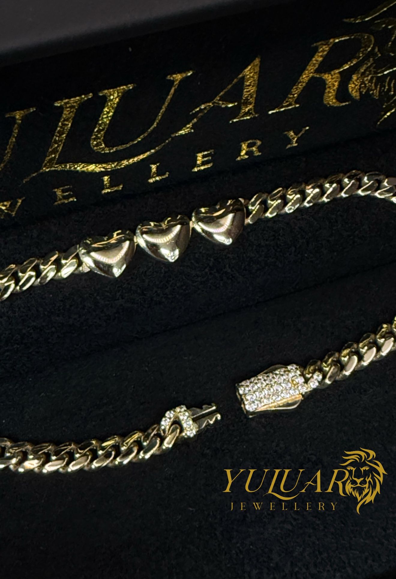 14K PUFF HEART MONACO LINK BRACELET 4MM