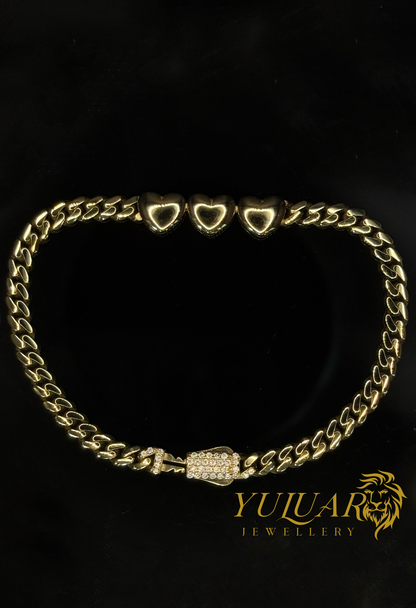 14K PUFF HEART MONACO LINK BRACELET 4MM