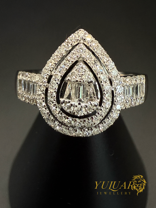 Women’s 14K White Gold Pear-Shaped Natural Diamond Ring .55 Carats