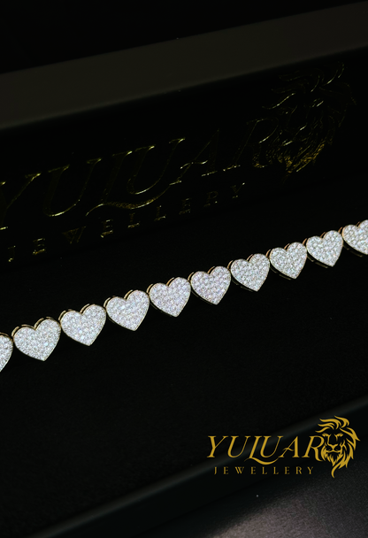 10K HEART TENNIS BRACELET 4.14 CTS TW ROUND NATURAL DIAMONDS (GH-VS)