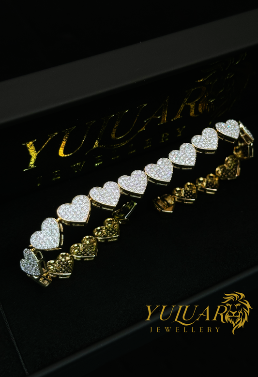 10K HEART TENNIS BRACELET 4.14 CTS TW ROUND NATURAL DIAMONDS (GH-VS)