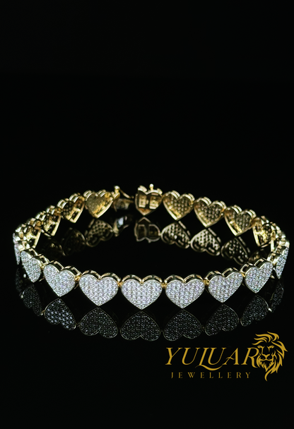 10K HEART TENNIS BRACELET 4.14 CTS TW ROUND NATURAL DIAMONDS (GH-VS)