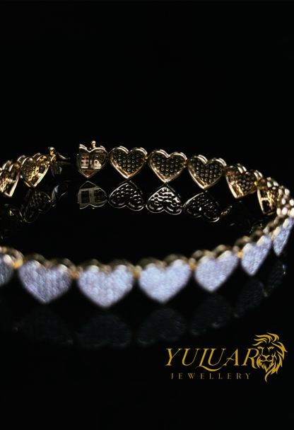 10K HEART TENNIS BRACELET 4.14 CTS TW ROUND NATURAL DIAMONDS (GH-VS)