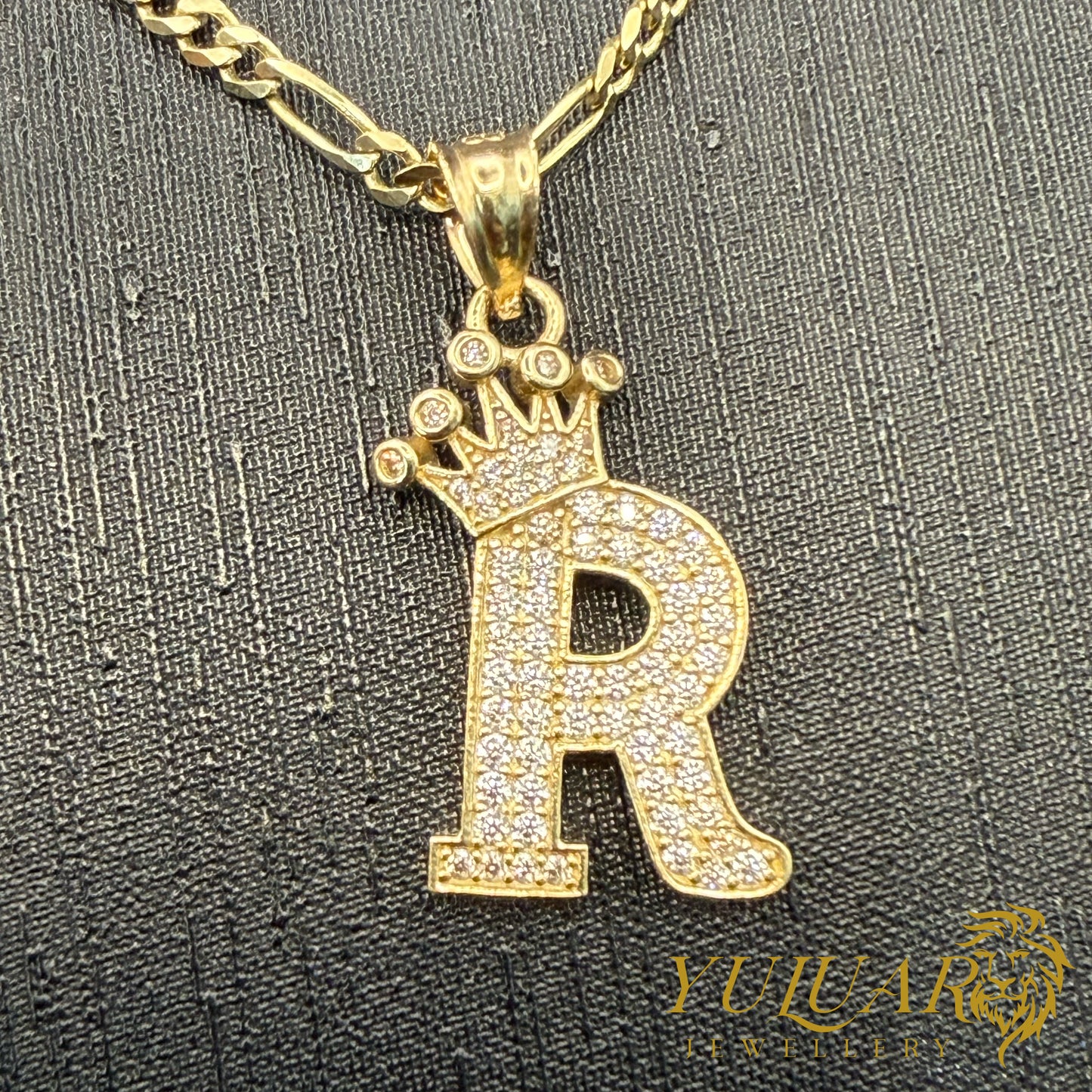 Crown Letter Pendant 14K CZ