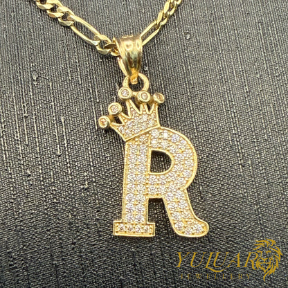 Crown Letter Pendant 14K CZ