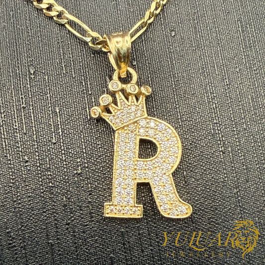 Crown Letter Pendant 14K CZ