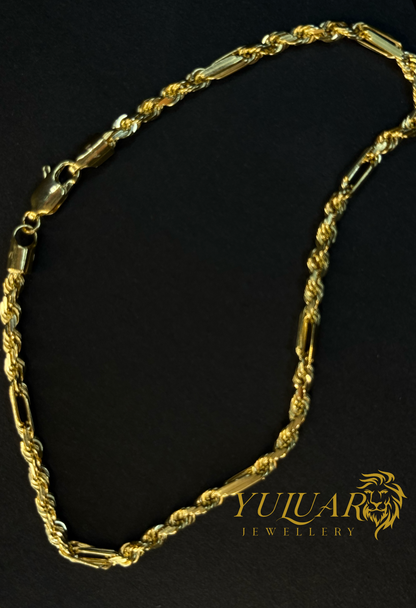 14K Solid Rope Figaro Bracelet