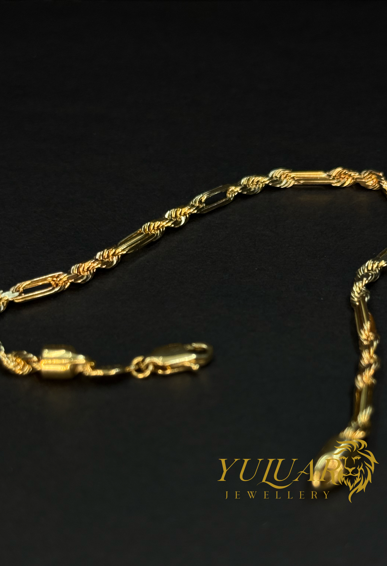 14K 3-TONES ROPE FIGARO BRACELET