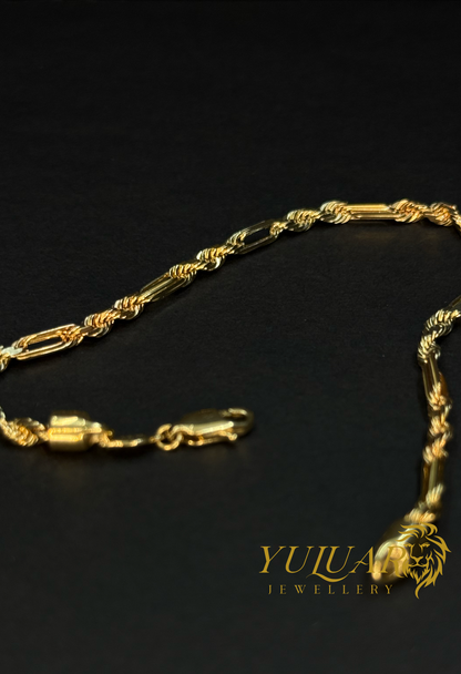 14K 3-TONES ROPE FIGARO BRACELET