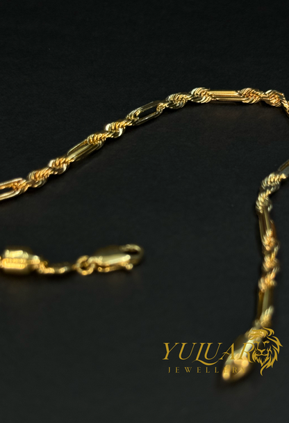 14K 3-TONES ROPE FIGARO BRACELET