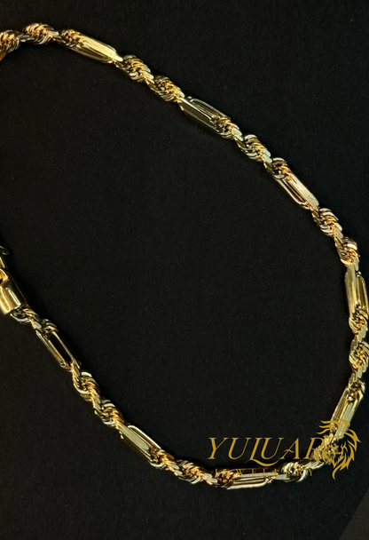 14K 3-TONES ROPE FIGARO BRACELET