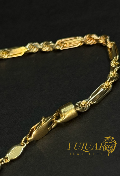 14K 3-TONES ROPE FIGARO BRACELET