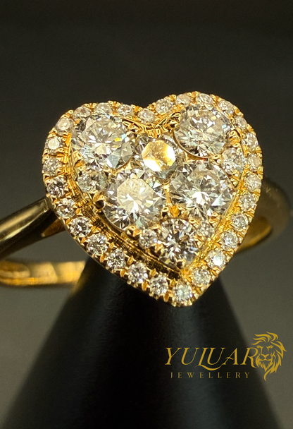 18K Yellow Gold Heart-Shaped Cluster Ring with Natural Diamonds